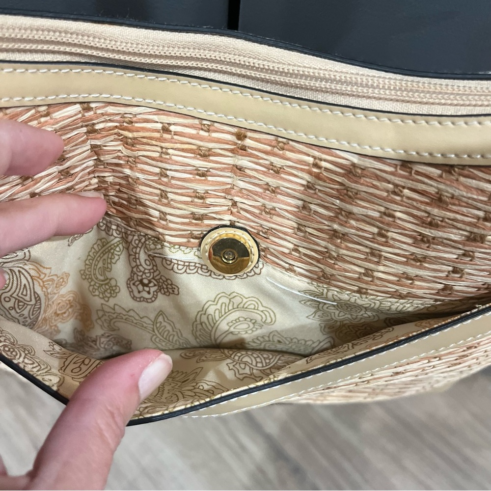 Vintage Etienne Aigner Woven Straw & Leather Shoulder Bag Paisley Interior EUC - Picture 9 of 14